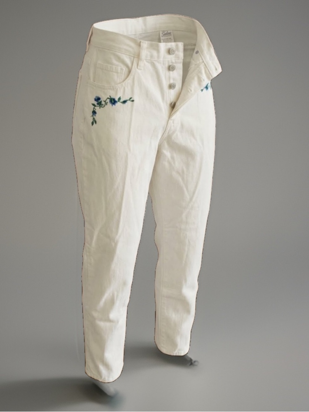 Vtg Fredricks Hollywood Jeans 9 10 25x30 White Tapered Hi-Rise 4-Button Floral
